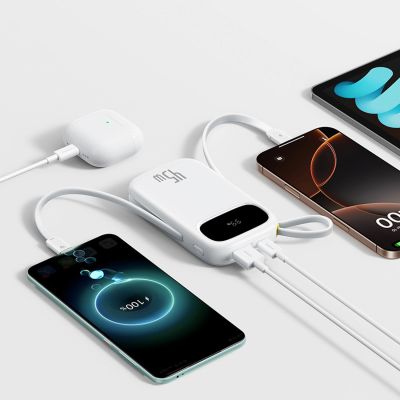 5. Powerbank Baseus EnerFill FC31 20000mAh 45W z wyświetlaczem cyfrowym z 2 wbudowanymi kablami USB-C - biały