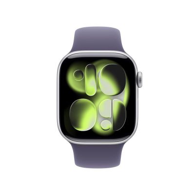 2. Apple Watch Series 11 GPS 42mm Srebrna aluminiowa koperta z fioletowym paskiem sportowym Fog - M/L