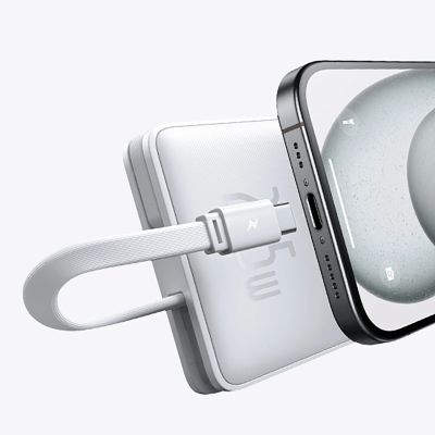 17. Powerbank Baseus Airpow Lite 10000mAh 22,5W z wbudowanymi kablami USB-C i Lightning - biały
