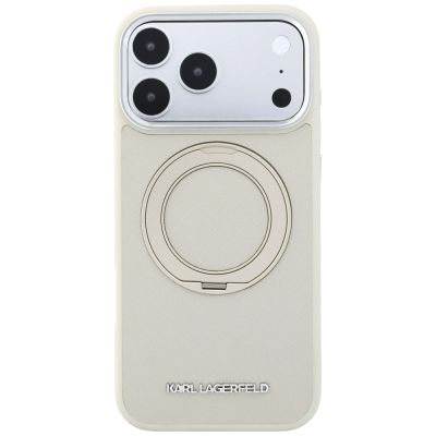 3. Etui Karl Lagerfeld Ring Stand 360 Saffiano Classic Logo MagSafe na iPhone 18 Pro / 17 Pro - beżowe