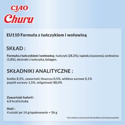 7. INABA Churu Tuńczyk z wołowiną - przysmak dla kota - 4x14 g