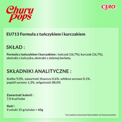 7. INABA Churu Pops Tuńczyk z kurczakiem - przysmak dla kota - 4x15 g