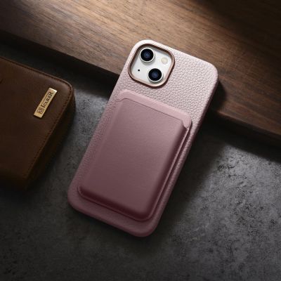 18. iCarer Litchi Premium Leather Case skórzane etui iPhone 14 Plus magnetyczne z MagSafe różowy (WMI14220711-PK)