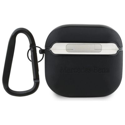 4. Etui Mercedes Leather Metal Logo na AirPods 4 - czarne