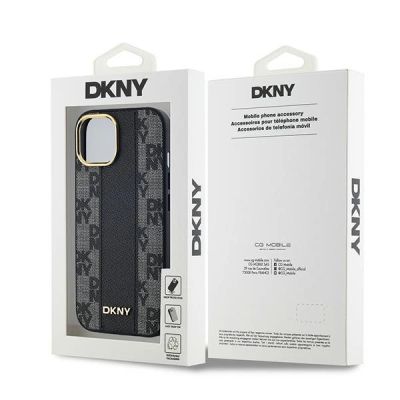 8. Etui DKNY Leather Checkered Mono Pattern MagSafe na iPhone 15 Plus / 14 Plus - czarne