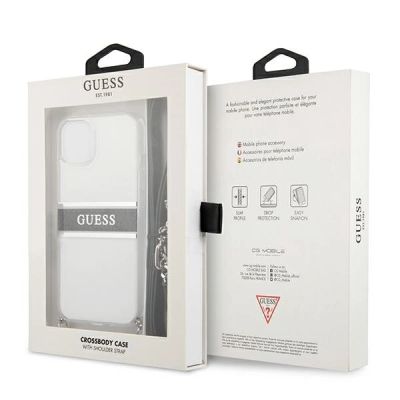 8. Etui Guess 4G Grey Strap Silver Chain na iPhone 13 mini - przezroczyste
