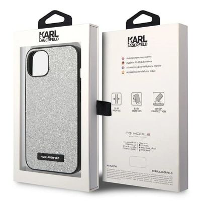 8. Etui Karl Lagerfeld Glitter Plaque Logo na iPhone 14 Plus - srebrne