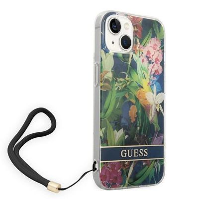 3. Etui Guess Flower Strap na iPhone 14 Plus - niebieskie