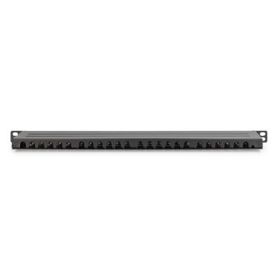 4. Panel krosowy high density 19'' 24x RJ45, LSA poziom, kat.6, ekranowany, 0.5U, czarny, prowadnica kabli
