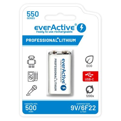 6. EVERACTIVE AKUMULATOREK 6F22/9V LI-ION 550 MAH Z USB TYP C EVHR22-550C