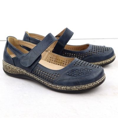 3. Półbuty damskie na rzep ażurowe granatowe Unisoft 7026