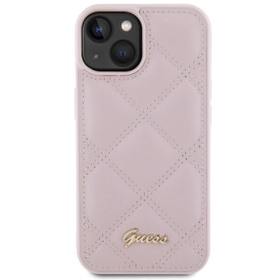 3. Etui Guess Quilted Metal Logo na iPhone 15 - różowe