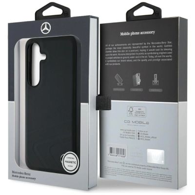 8. Etui Mercedes Leather Horizontal Debossed Curves MagSafe na Samsung Galaxy S25 - czarne