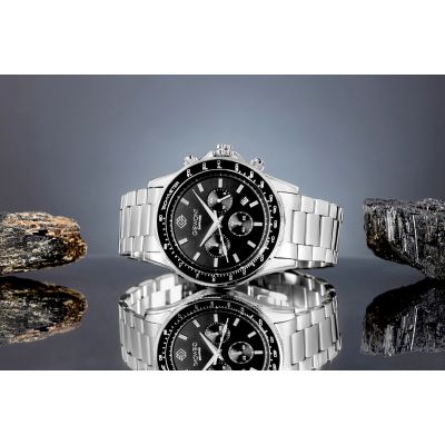 5. Zegarek Męski Giewont Chronograph Sapphire Srebrno Czarny GW3520-B2