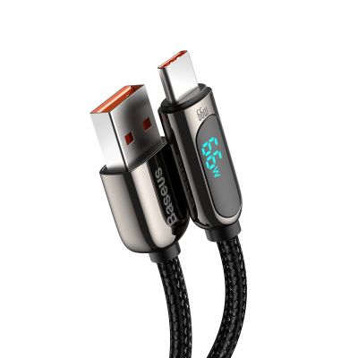 4. Kabel Baseus Display Fast Charging Data USB-A / USB-C 66W 1 m - czarny