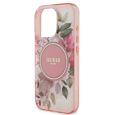 6. Etui Guess IML Flower & Tonal Circle MagSafe na iPhone 16 Pro Max - różowe