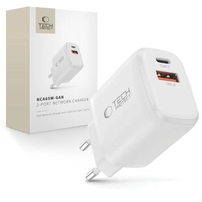 Ładowarka sieciowa Tech-Protect NCA65W-GAN 2-Porty PD 65W / QC3.0 2 - biała