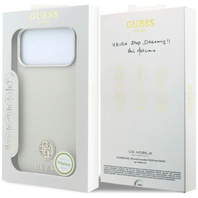 8. Etui Guess Grained Round Strass Logo MagSafe na iPhone 18 Pro Max / 17 Pro Max - beżowe
