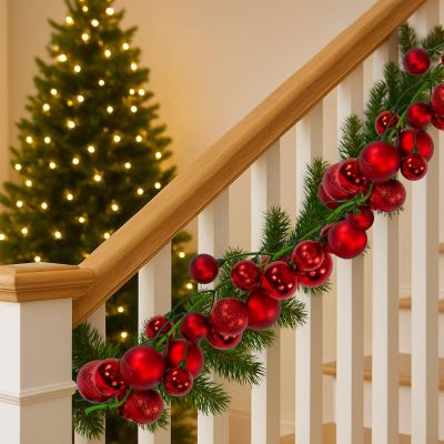 10. GAŁĄZKA GIRLANDA 180CM Z BOMBKAMI 80 SZT.MICA CZERWONA