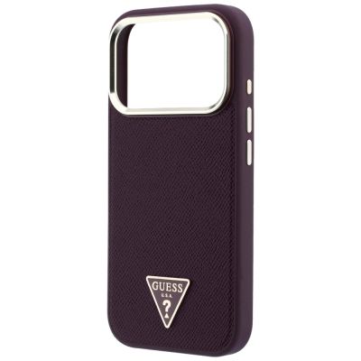 6. Etui Guess Grained Triangle Logo MagSafe na iPhone 18 Pro Max / 17 Pro Max - burgundowe