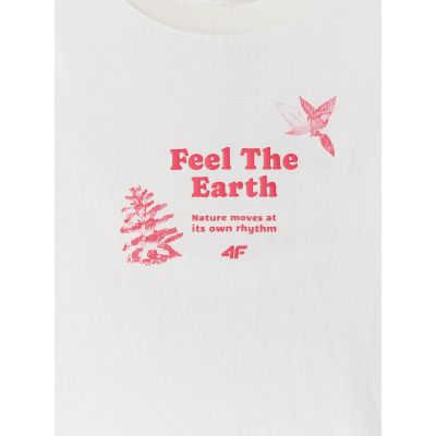 6. T-shirt regular z nadrukiem damski 4F 4FRSS26TTSHF3704-11S