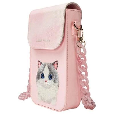 5. Zestaw Nimmy Big Eyed Pet 2.0 Cat 3w1 torebka na telefon + portfel + etui na lokalizator - różowy