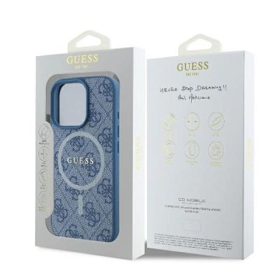 8. Etui Guess 4G Ring Classic Logo MagSafe na iPhone 16 Pro - niebieskie