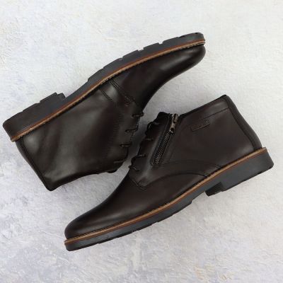 5. Skórzane wodoodporne trzewiki męskie nieocieplane brązowe Rieker 15324-25