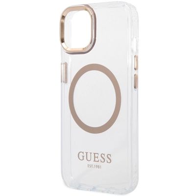 6. Etui Guess Metal Outline MagSafe na iPhone 15 Plus / 14 Plus - złote
