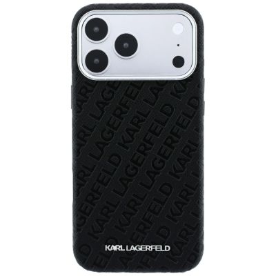 3. Etui Karl Lagerfeld Grained Allover Logo Metal Elongated MagSafe na iPhone 17 Pro / 18 Pro - czarne