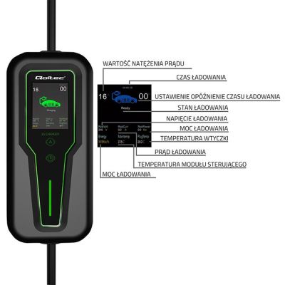 8. Qoltec Mobilna ładowarka do samochodu elektrycznego EV z regulacją 2w1 Typ2 | 3.5kW | 230V | LCD | Przenośna | Wallbox | 5m