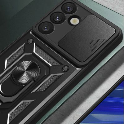 4. Etui pancerne Hybrid Armor Camshield z osłoną aparatu i metalowym ringiem do Samsung Galaxy S25 - czarne