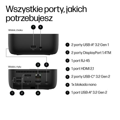 14. Stacja dokująca + zasilacz HP USB-C Dock G6 100W czarna 9X3V1UT#ABB