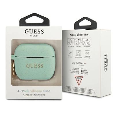 3. Etui Guess Silicone Glitter na AirPods Pro - zielone
