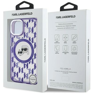 8. Etui Karl Lagerfeld IML Monogram Karl & Choupette Head MagSafe na iPhone 15 - fioletowe