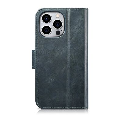 13. iCarer Oil Wax Wallet Case 2in1 etui iPhone 14 Pro skórzany pokrowiec z klapką Anti-RFID niebieski (WMI14220722-BU)
