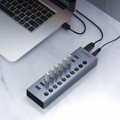 4. Hub Orico BT2U3-16AB 16x USB-A 3.0 z włącznikami - szary