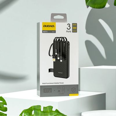 4. Powerbank Dudao K11 10000mAh z wbudowanymi kablami - czarny