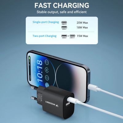 9. Ładowarka sieciowa Wozinsky WGWCB USB-A USB-C 20W - czarna