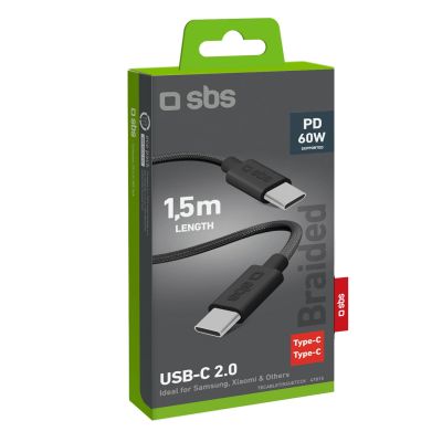 2. Kabel SBS TECABLETISSUETCCK USB-C - USB-C 1,5m 60W w oplocie - czarny
