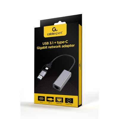 2. GEMBIRD ADAPTER USB TYP 3.1 + USB-C -> LAN RJ45 GIGABIT 15CM