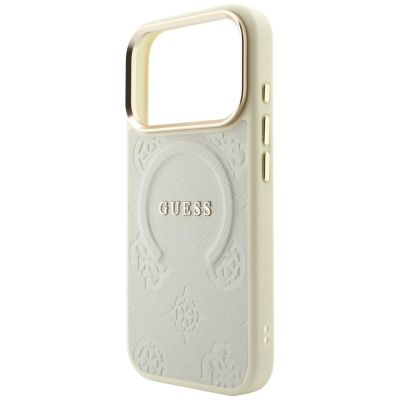6. Etui Guess Saffiano Peony & Ring MagSafe na iPhone 18 Pro / 17 Pro - beżowe