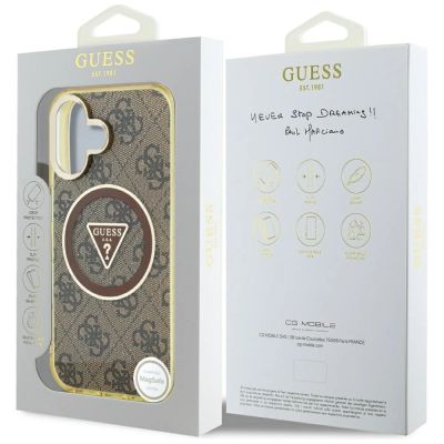 8. Etui Guess IML Metal Glitter 4G Circle Triangle MagSafe na iPhone 16 - brązowy