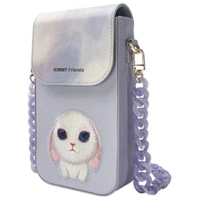 5. Zestaw Nimmy Big Eyed Pet 2.0 Rabbit 3w1 torebka na telefon + portfel + etui na lokalizator - fioletowy