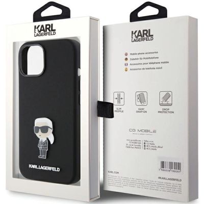 8. Etui Karl Lagerfeld Silicone Ikonik Metal Pin na iPhone 15 - czarne
