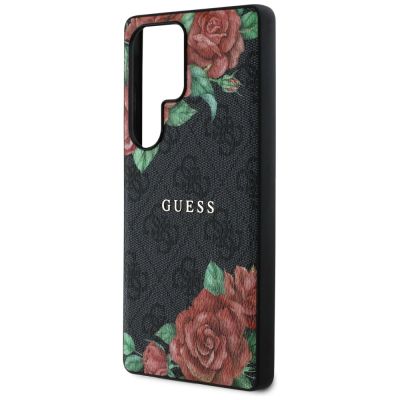 6. Etui Guess Leather 4G Flowers Print Metal Classic Logo MagSafe na Samsung Galaxy S25 Ultra - czarne