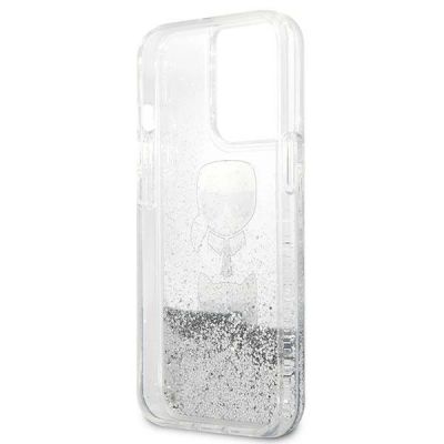 7. Etui Karl Lagerfeld Liquid Glitter Karl&Choupette Head na iPhone 13 Pro Max - srebrne