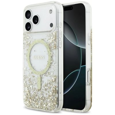 Etui Guess Resin Bottom Glitter MagSafe na iPhone 17 Pro Max - złote