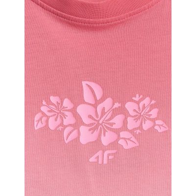 6. T-shirt loose z nadrukiem dziewczęcy 4F 4FJRSS26TTSHF4186-90A