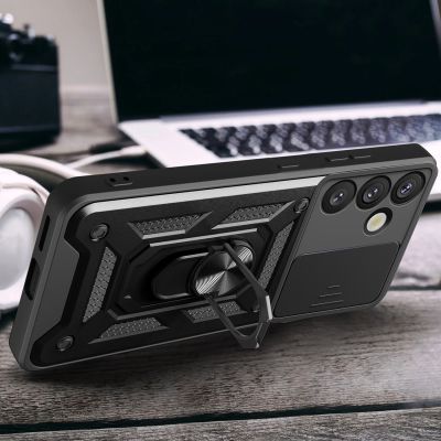 6. Etui pancerne Hybrid Armor Camshield z osłoną aparatu i metalowym ringiem do Samsung Galaxy S25+ - czarne